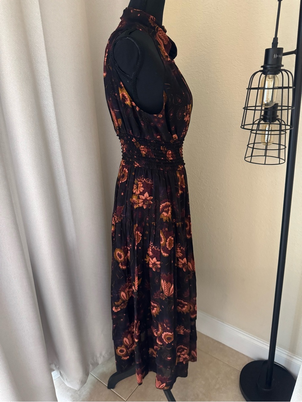 Ulla Johnson Silk Floral Halter Midi Dress Black Boho Luxe - Picture 5 of 12